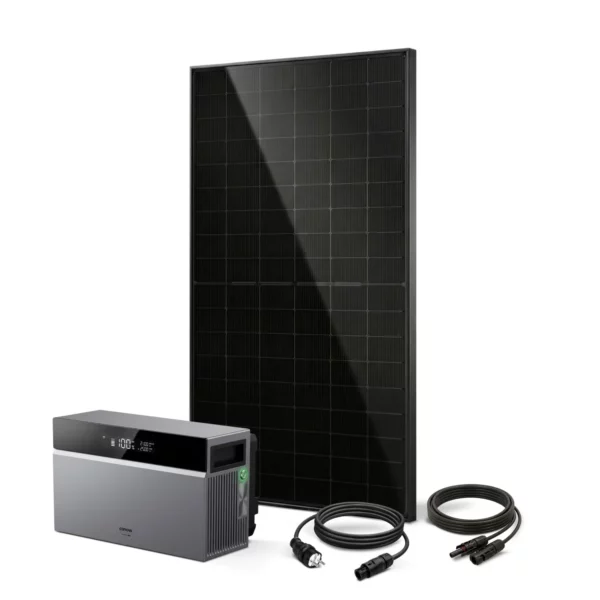 Balkonkraftwerk 500W aus einem solarmodul und einem speicher von conow sowie zubehör