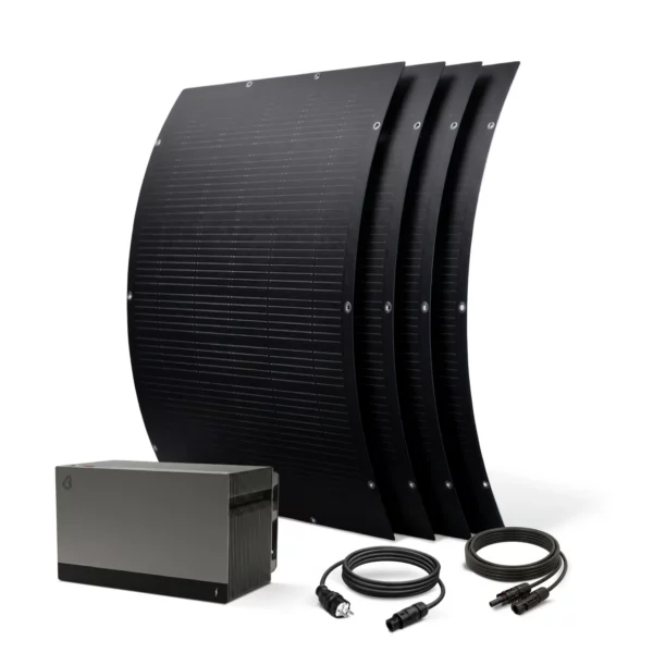 balkonkraftwerk 800wp leistung aus 4x flexible solarmodule und einem foxess speicher