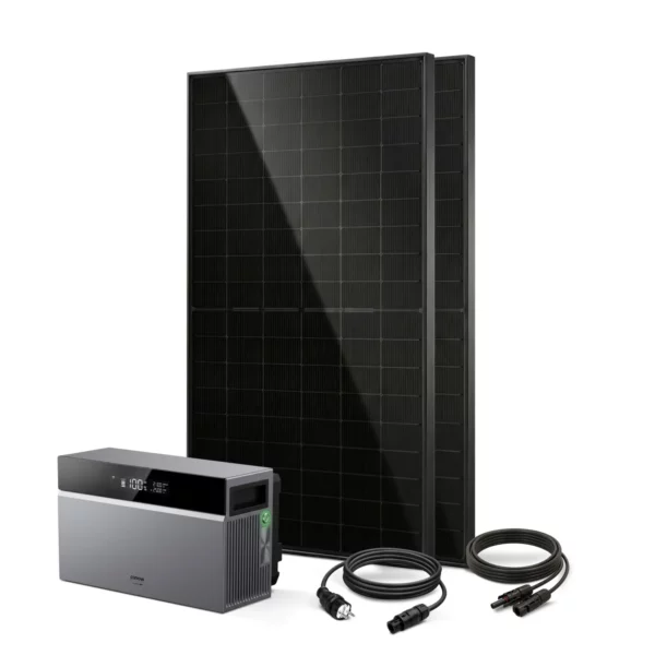 balkonkraftwerk 1000w leistung aus 2x solarmodul jolywood und einem conow cbe speicher 2,05kwh