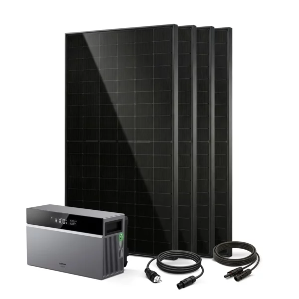 balkonkraftwerk aus 4x solarmodul und 1x speicher conow cbe plus anschlussmaterial